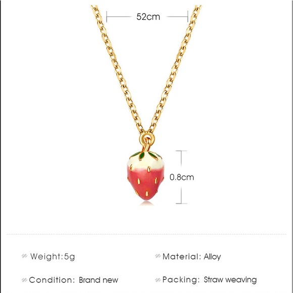 Gold red strawberry kawaii y2k necklace - Picture 2 of 4